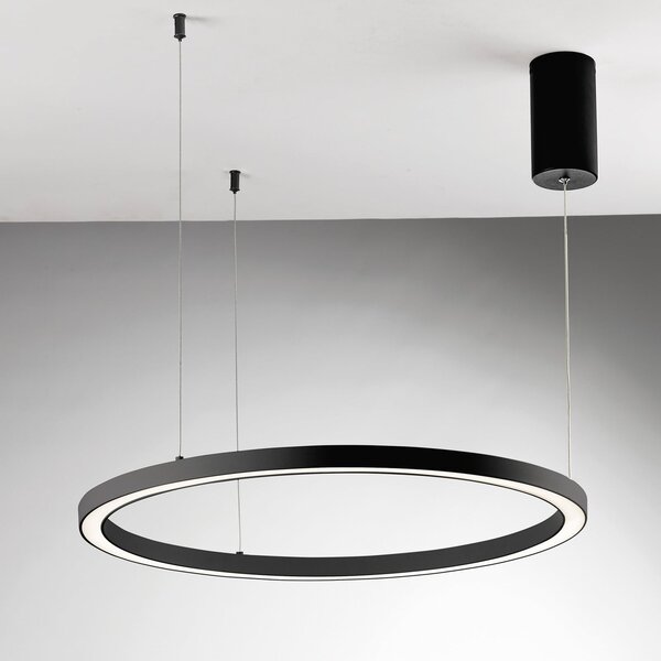 Luce Ambiente Design LED-visoka svetilka Hoop, črna, Ø 80 cm, kovina, CCT, Črna, Dnevna soba / jedilnica, Aluminij, Sodobni