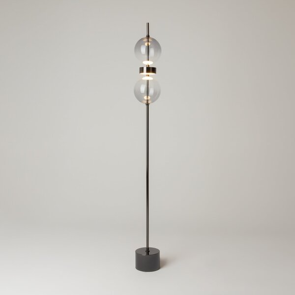 Maytoni LED-stoječa svetilka DOUBLE MOON, črna/dimno siva, višina 146 cm, zatemnjen, Siva, Dnevna soba / jedilnica, Steklo, Sodobni, Globus
