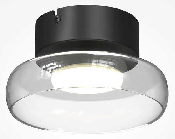 Maytoni LED-stropna svetilka FLOAT, prosojna/črna, premer 20 cm, steklo/kovina, zatemnjen, Prozorna, Dnevna soba / jedilnica, Steklo, Sodobni