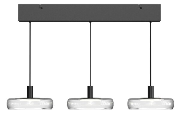 Maytoni LED-visoka svetilka FLOAT, prosojna/črna, 3-žarilna, 68 cm, steklo/kovina, zatemnjen, Prozorna, Dnevna soba / jedilnica, Steklo, Sodobni