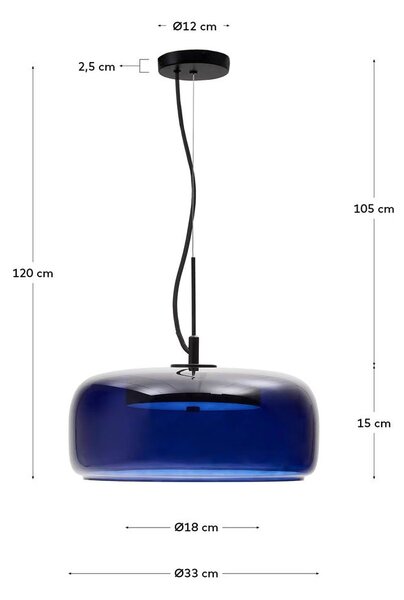 Temno modra LED viseča svetilka s steklenim senčilom ø 38 cm Reig – Kave Home