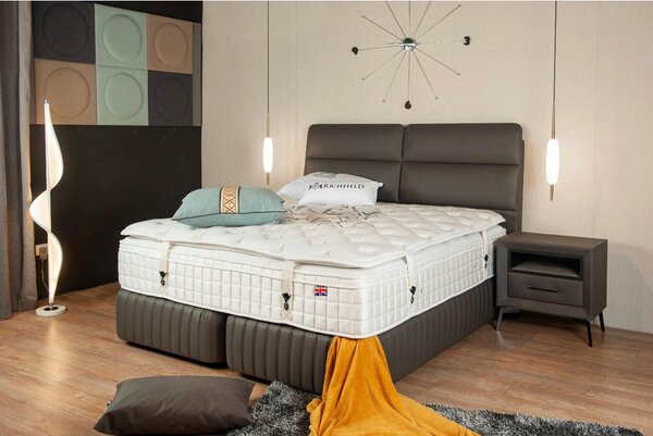 POSTELJA BOXSPRING 180 cm x 200 cm , tekstil, leseni material siva
