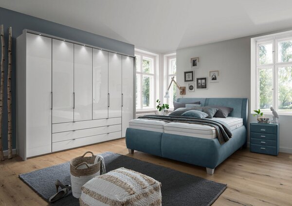 OBLAZINJENA POSTELJA 180 cm x 200 cm , tekstil modrosiva