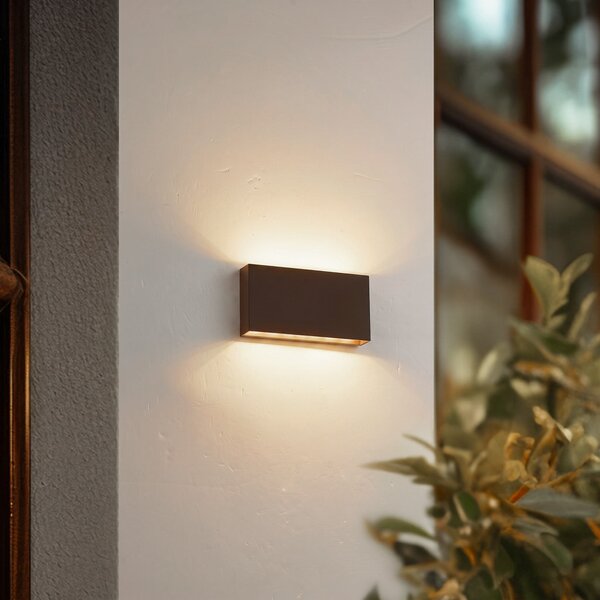 Lindby Lucande LED zunanja stenska svetilka Jarte, 20 cm, rjava, IP65, Rjava / rjasta, Plastika, Sodobni