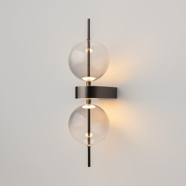 Maytoni LED-stenna svetilka DOUBLE MOON, dimno siva, višina 43 cm, steklo, zatemnjen, Siva, Dnevna soba / jedilnica, Steklo, Sodobni, Globus