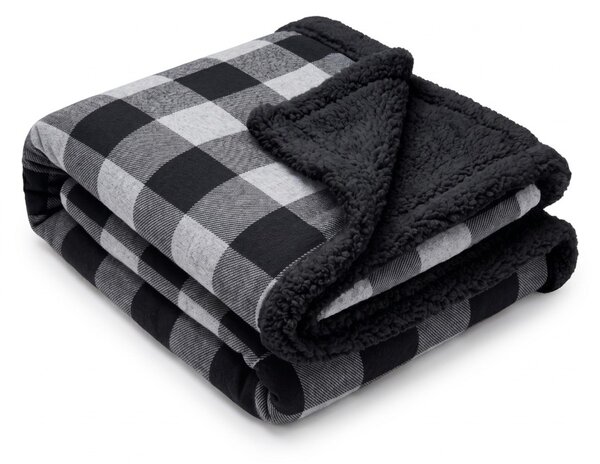 Sherpa odeja 150 × 200 cm črno-siva
