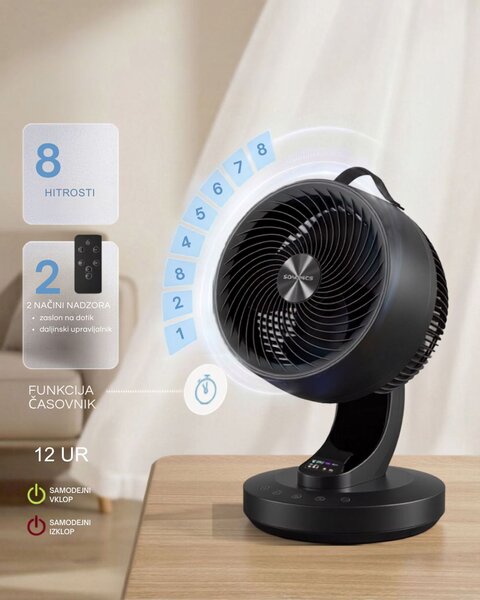 Cirkulacijski ventilator FLOW z daljinskim upravljalnikom, črn SongmicsHome