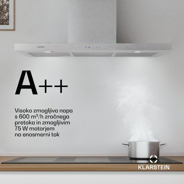 Klarstein Limelight, kuhinjska napa, 90 cm, stenska kuhinjska napa, 600 m³/h, nerjaveče jeklo