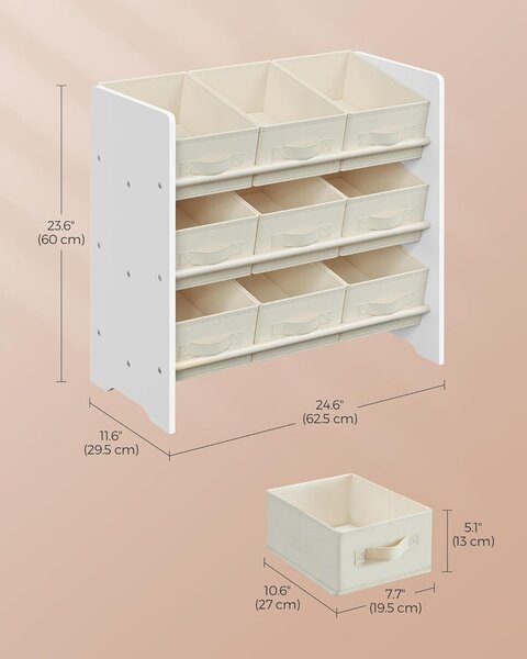 Organizator igrač, z 9 škatlami iz netkanega blaga, 29,5 x 62,5 x 60 cm, bela | SONGMICS