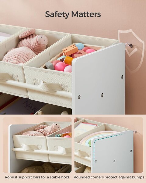 Organizator igrač, z 9 škatlami iz netkanega blaga, 29,5 x 62,5 x 60 cm, bela | SONGMICS