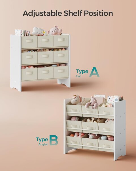 Organizator igrač, z 9 škatlami iz netkanega blaga, 29,5 x 62,5 x 60 cm, bela | SONGMICS