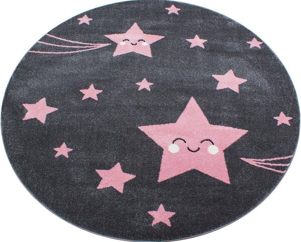 Otroška preproga Kids, Kids 160 cm tkano pink, temno siva