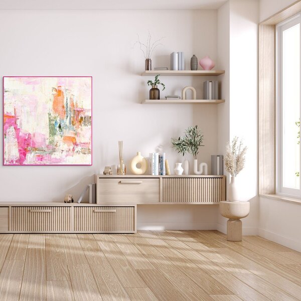 Tiskana slika na platnu z ročno naslikanimi elementi v okvirju 102x102 cm New Age Pink – Malerifabrikken