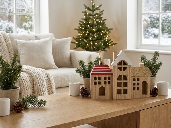 Set lesenih hišic WOODLAND 21 cm, 3 kos