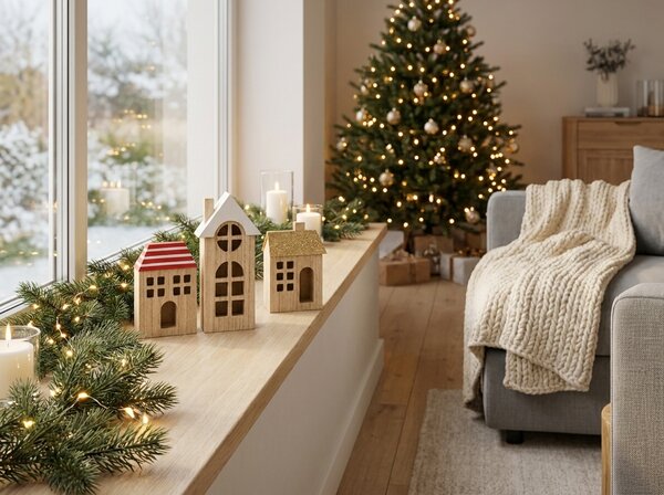 Set lesenih hišic WOODLAND 21 cm, 3 kos