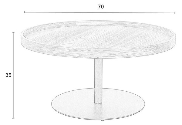 Črna okrogla klubska mizica z mizno ploščo v hrastovem dekorju ø 70 cm Yuri L – White Label