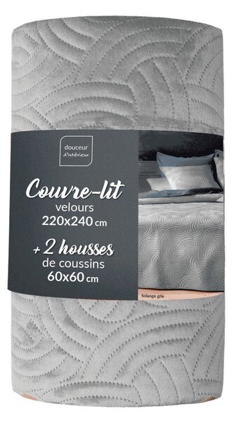 Siv žameten komplet pregrinjala in prevleke za vzglavnik 220x240 cm Solange – douceur d'intérieur