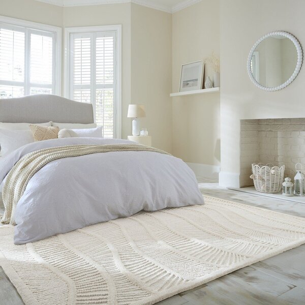 Bela ročno tkana preproga iz mešanice volne 140x200 cm Sculptured Wave – Flair Rugs