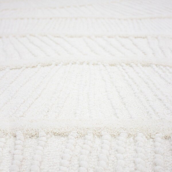 Bel ročno tkan tekač iz mešanice volne 80x230 cm Sculptured Wave – Flair Rugs