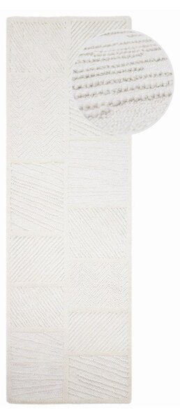 Bel ročno tkan tekač iz mešanice volne 80x230 cm Sculptured Blocks – Flair Rugs