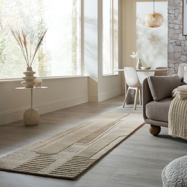 Sivo-bež ročno tkan volnen tekač 80x300 cm Lira – Flair Rugs