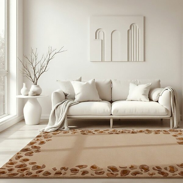 Ročno tkana preproga iz mešanice volne v naravni barvi 140x200 cm Leopard Frame – Flair Rugs