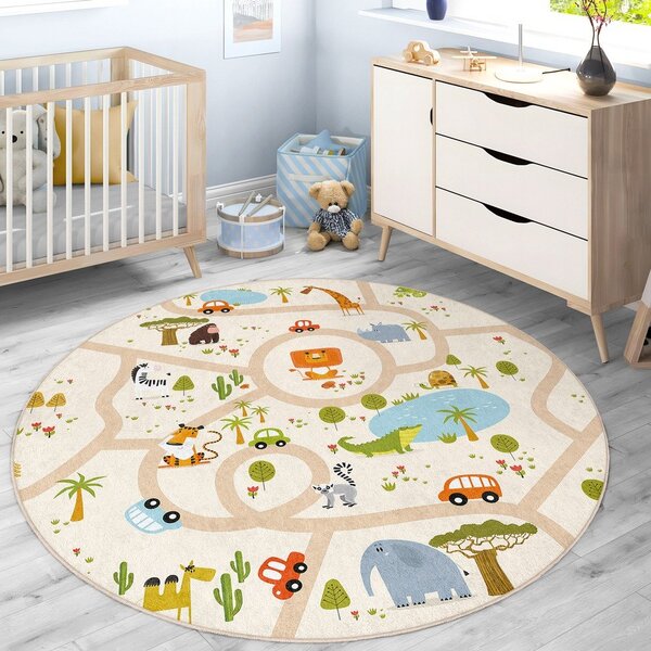 Pralna otroška igralna preproga ø120 cm Savana Ride – Mila Home