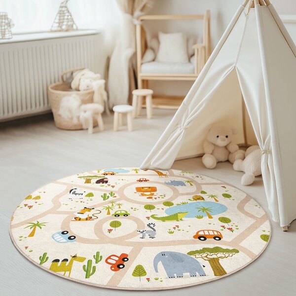 Pralna otroška igralna preproga ø120 cm Savana Ride – Mila Home