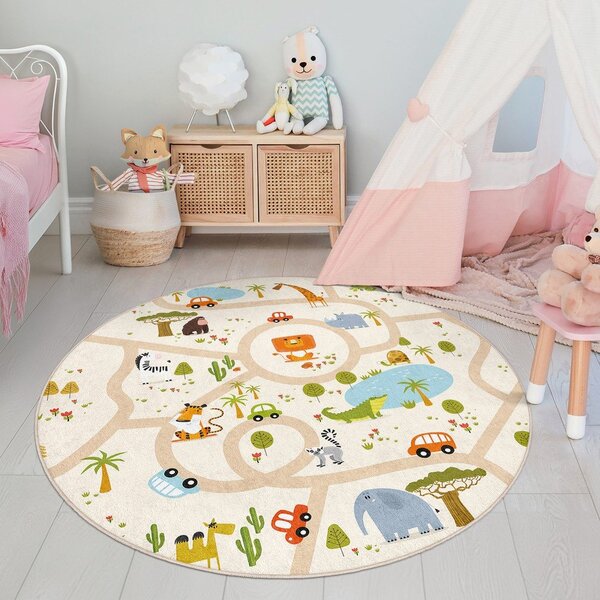 Pralna otroška igralna preproga ø120 cm Savana Ride – Mila Home