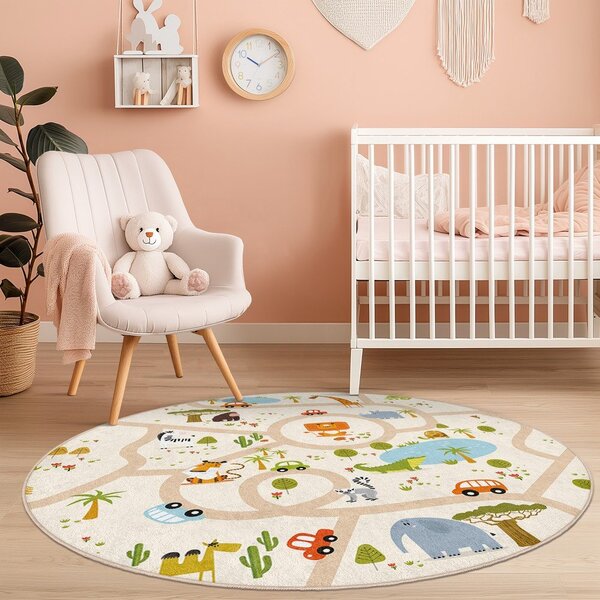 Pralna otroška igralna preproga ø120 cm Savana Ride – Mila Home
