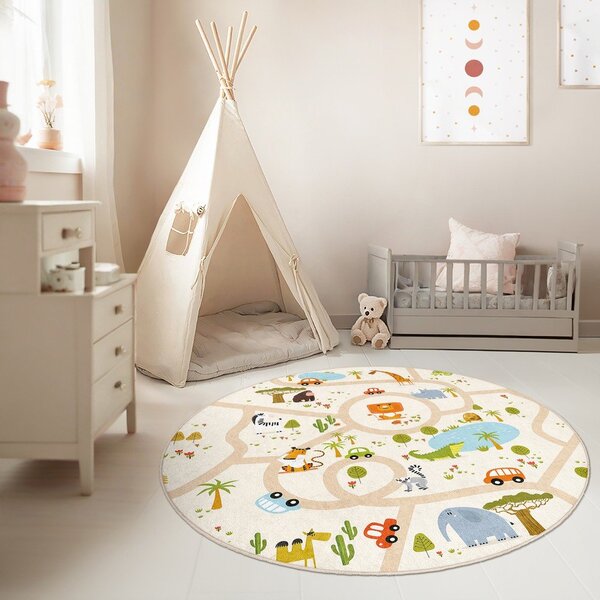 Pralna otroška igralna preproga ø120 cm Savana Ride – Mila Home
