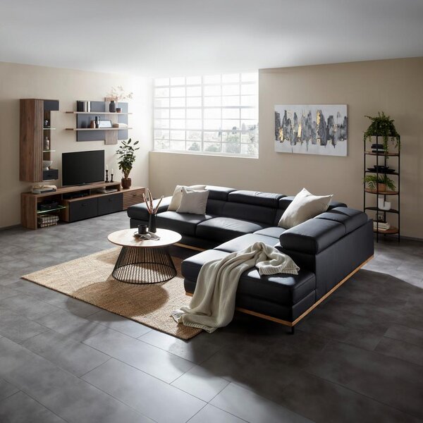 Premium Living Sedežna Garnitura Carmen, Črna, Usnje, Ležišče, Predal