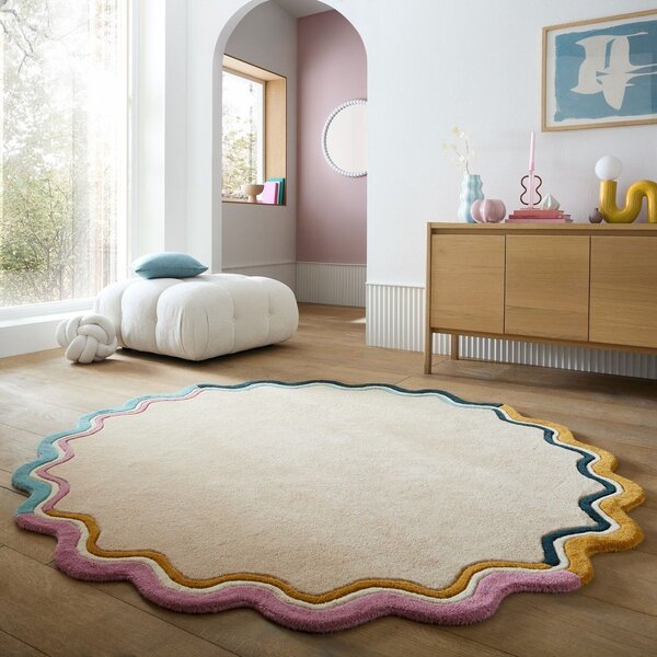 Ročno tkana volnena okrogla preproga v naravni barvi ø 180 cm Leo Scallop – Flair Rugs