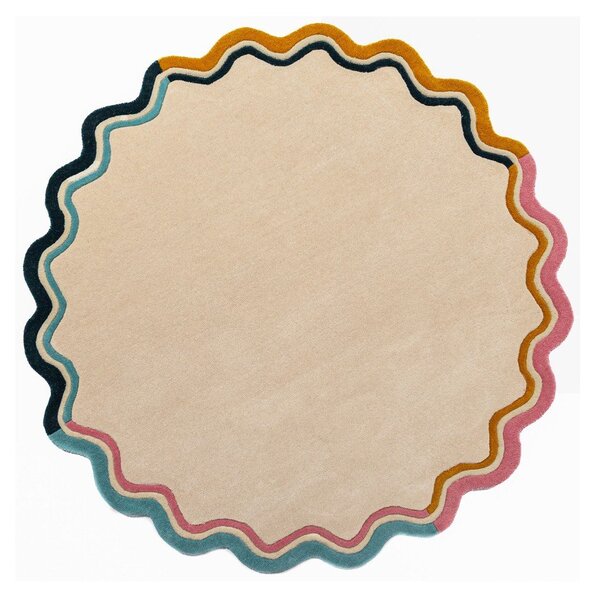 Ročno tkana volnena okrogla preproga v naravni barvi ø 180 cm Leo Scallop – Flair Rugs