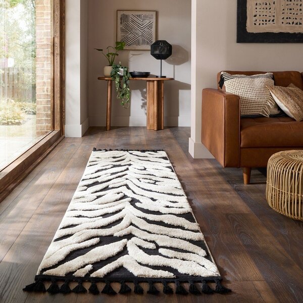 Črno-bel tekač 80x300 cm Esra Zebra – Flair Rugs