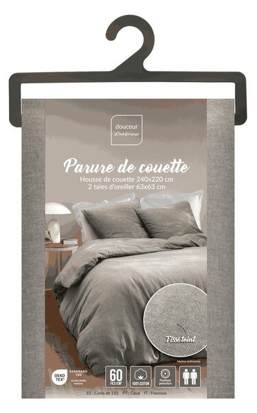 Siva 3-delna bombažna posteljnina za zakonsko posteljo/podaljšana 240x220 cm Meline – douceur d'intérieur