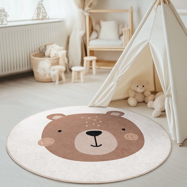 Rjava/kremno bela pralna otroška preproga ø120 cm Teddy Bear – Mila Home