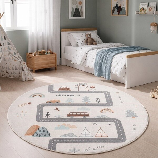 Kremno bela pralna otroška preproga ø120 cm Coco 1134 – Ayyildiz Carpets