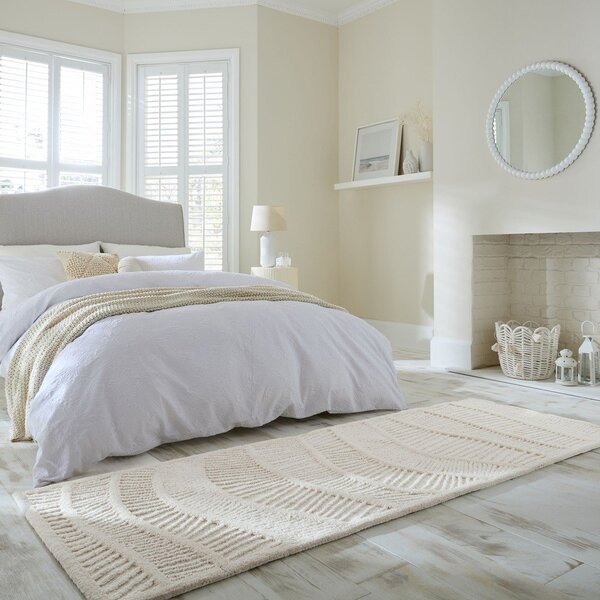 Bel ročno tkan tekač iz mešanice volne 80x230 cm Sculptured Wave – Flair Rugs