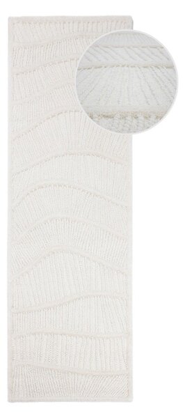 Bel ročno tkan tekač iz mešanice volne 80x230 cm Sculptured Wave – Flair Rugs