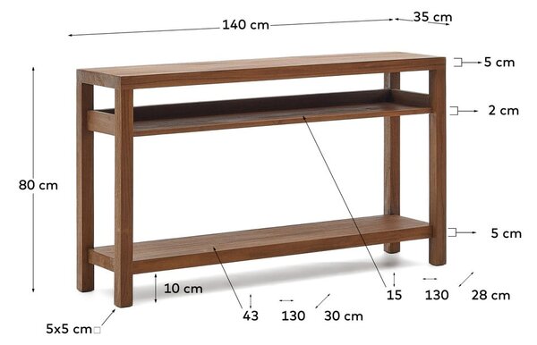 Stranska mizica iz masivnega tika v naravni barvi 35x140 cm Sashi – Kave Home