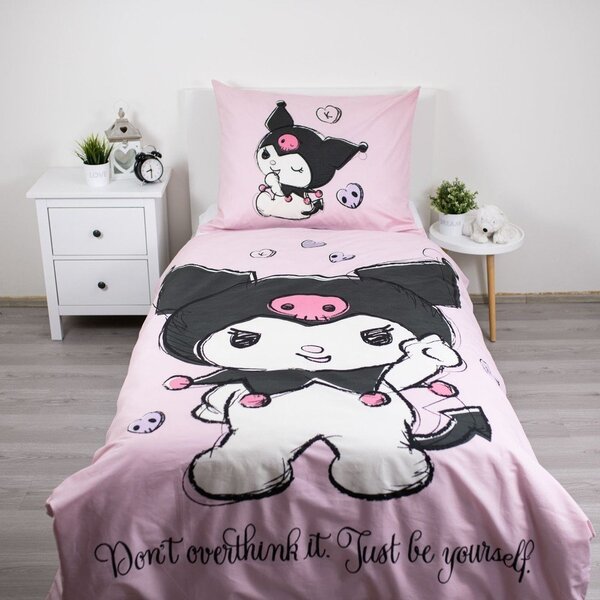 Rožnata enojna bombažna otroška posteljnina 140x200 cm Hello Kitty "Kuromi" – Jerry Fabrics