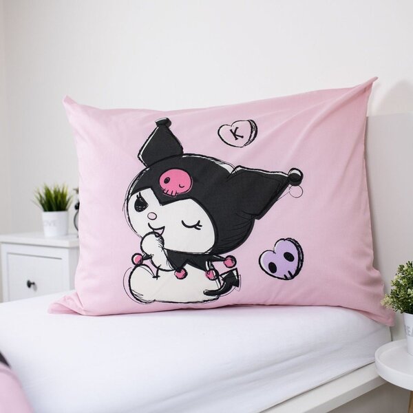 Rožnata enojna bombažna otroška posteljnina 140x200 cm Hello Kitty "Kuromi" – Jerry Fabrics