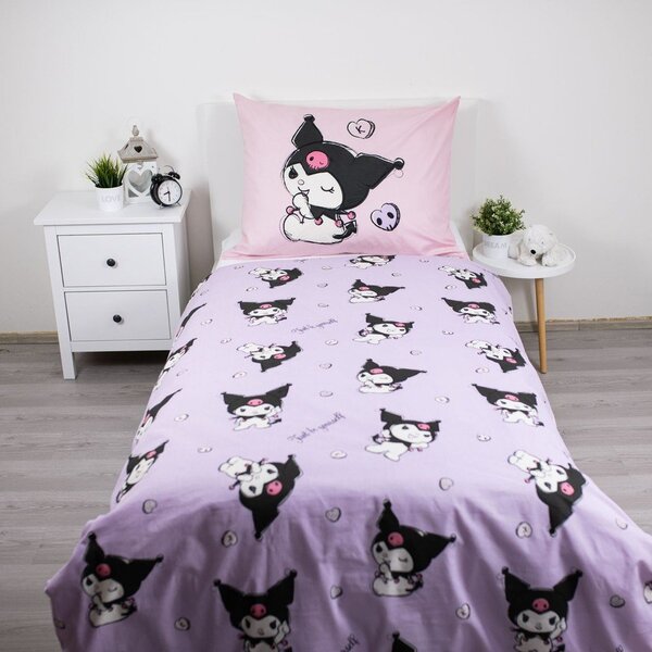 Rožnata enojna bombažna otroška posteljnina 140x200 cm Hello Kitty "Kuromi" – Jerry Fabrics