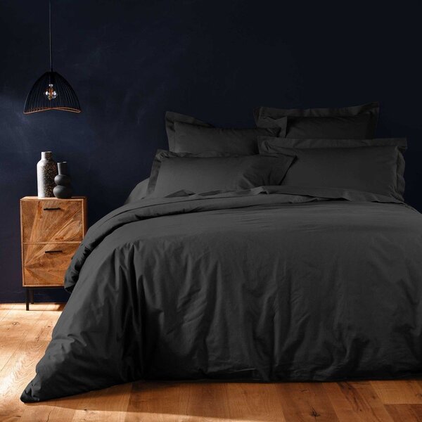 Črna bombažna prevleka za odejo za zakonsko posteljo/podaljšana 240x220 cm Lina – douceur d'intérieur