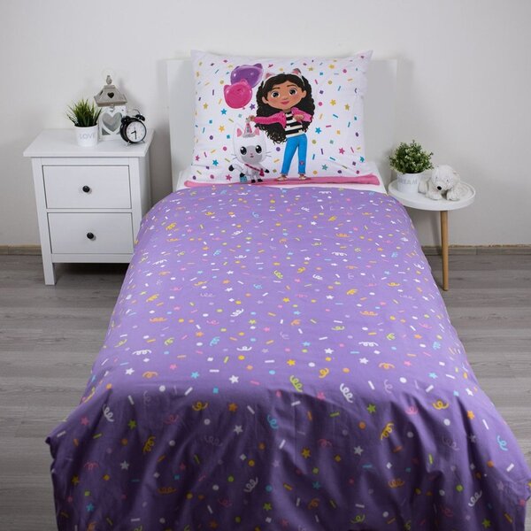 Enojna bombažna otroška posteljnina 140x200 cm Gabby's Dollhouse "Confetti" – Jerry Fabrics