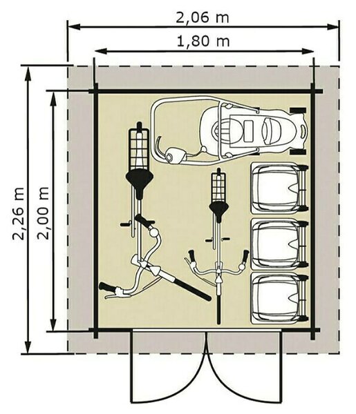 Vrtna hiška Mikka (les, površina: 3,6 m², debelina stene: 19 mm, ravna streha)