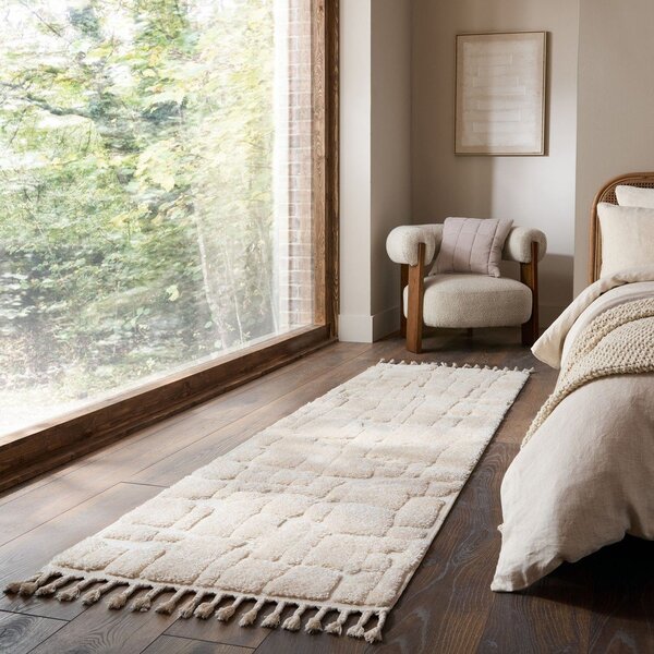 Kremno bel tekač 80x300 cm Esra Cobbled – Flair Rugs