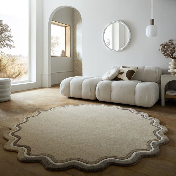 Ročno tkana volnena okrogla preproga v naravni barvi ø 180 cm Leo Scallop – Flair Rugs