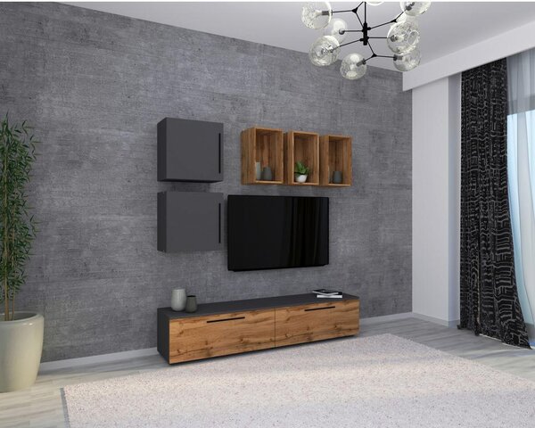 MID.YOU Dnevni Regal Arila, Antracit, Barva Hrasta, 6-Delno